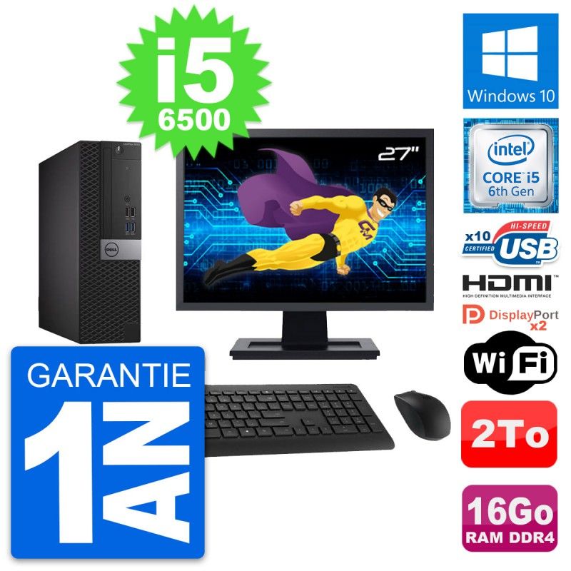 Dell OptiPlex 5050 SFF Computer | 27" Screen | Core i5-6500 | 16GB RAM | 2TB HDD | WiFi