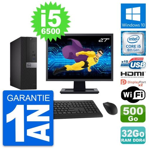 Computadora Dell OptiPlex 5050 SFF - Pantalla de 27", i5-6500, 32GB de RAM, 500GB HDD, HDMI, WiFi