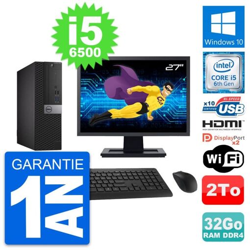 Computadora de escritorio Dell OptiPlex 5050 SFF - Pantalla de 27', Intel Core i5-6500, 32GB RAM, 2TB HDD, HDMI, WiFi