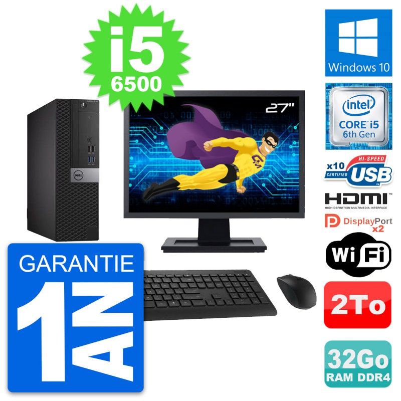 Dell OptiPlex 5050 SFF Desktop Computer - 27" Screen, Core i5-6500, 32GB RAM, 2TB HDD, HDMI, WiFi