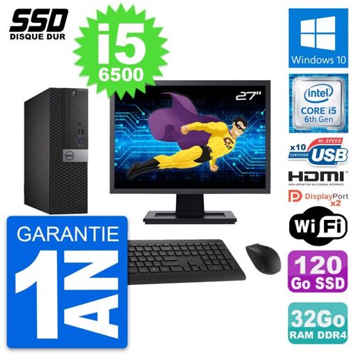 Ordenador de sobremesa Dell OptiPlex 5050 SFF - Pantalla de 27'', Intel i5-6500, 32GB de RAM, 120GB SSD, HDMI, WiFi