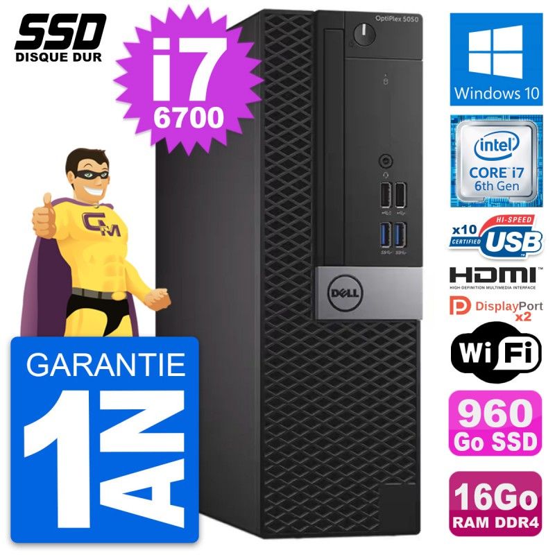 Dell OptiPlex 5050 SFF Computer - Intel i7-6700, 16GB RAM, 960GB SSD, HDMI, WiFi