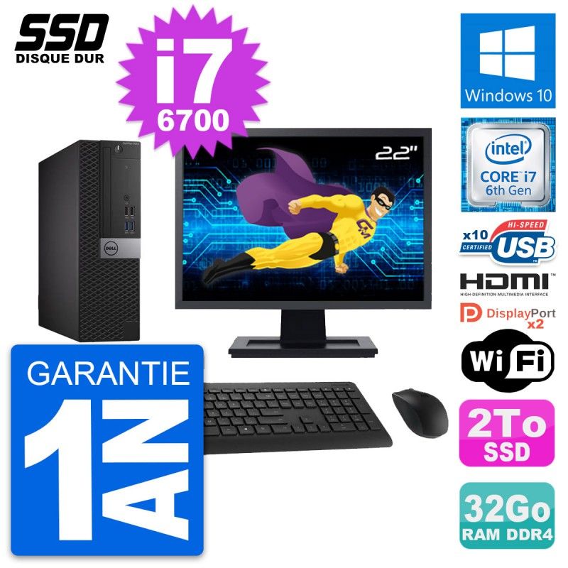 Dell OptiPlex 5050 SFF Desktop Computer - 22" Screen, Intel i7-6700, 32GB RAM, 2TB SSD, HDMI