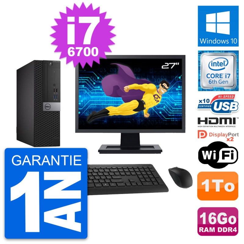 Dell OptiPlex 5050 SFF Computer - 27" Screen, Core i7-6700, 16GB RAM, 1TB HDD, HDMI