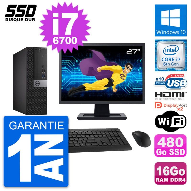 Dell OptiPlex 5050 SFF Computer - 27" Screen, Core i7-6700, 16GB RAM, 480GB SSD
