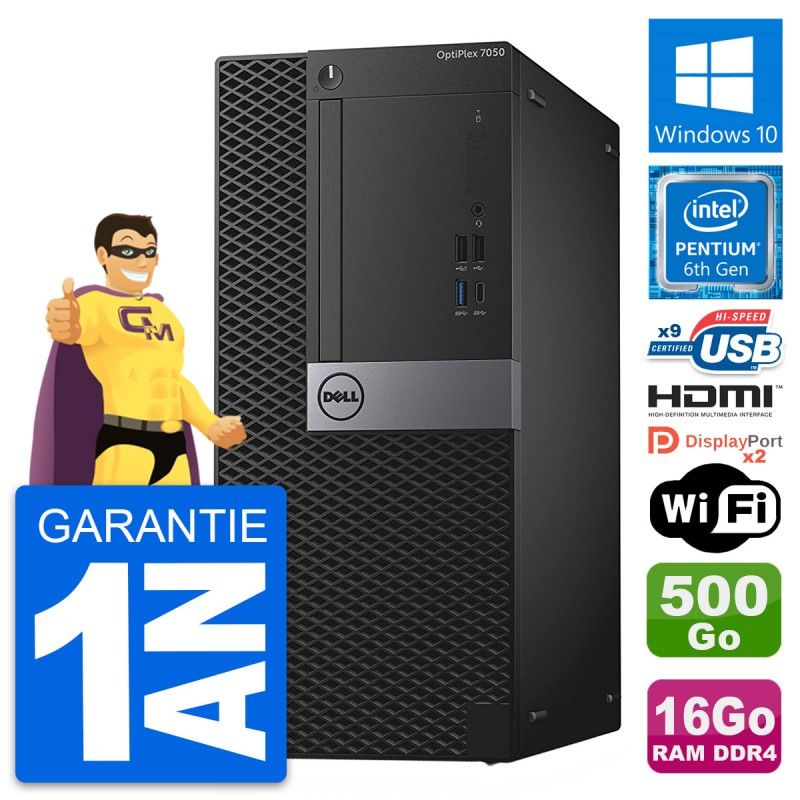 Dell OptiPlex 7050 Desktop PC - Intel Pentium G4400, 16GB RAM, 500GB HDD, HDMI, WiFi, Windows 10
