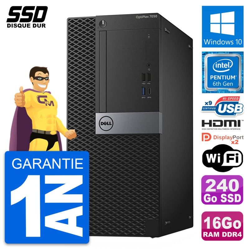 Dell OptiPlex 7050 Desktop PC - Intel G4400, 16GB RAM, 240GB SSD, HDMI, Wi-Fi, Windows 10