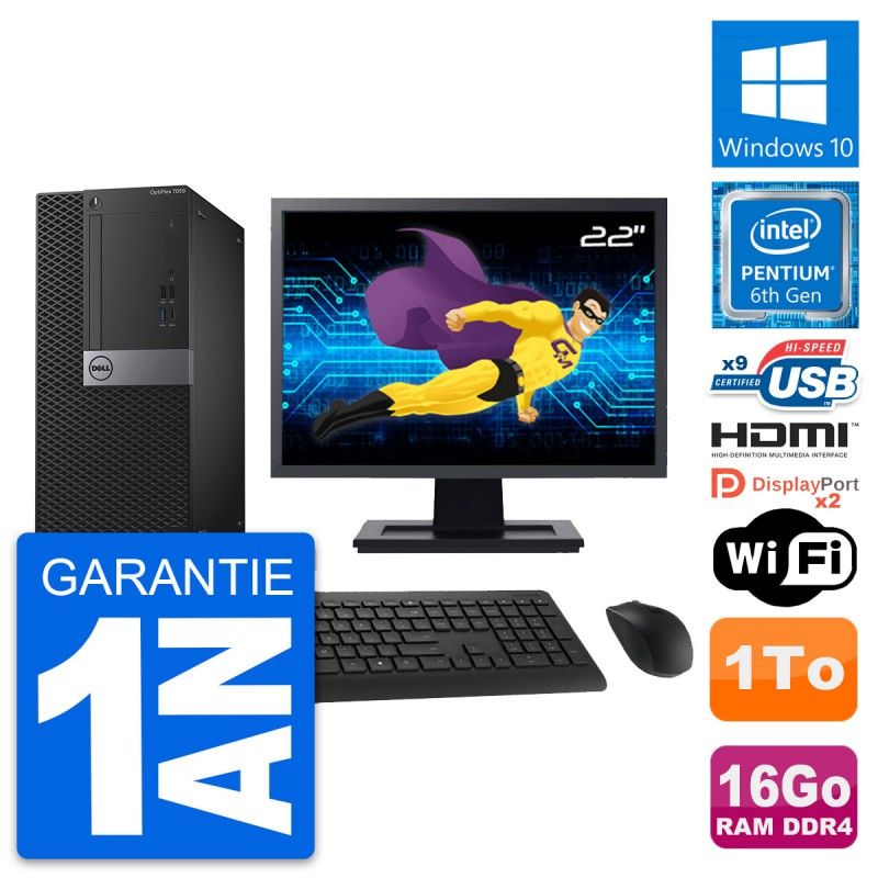 Dell OptiPlex 7050 Desktop Computer, 22" Screen, Intel G4400, 16GB RAM, 1TB HDD, HDMI, WiFi