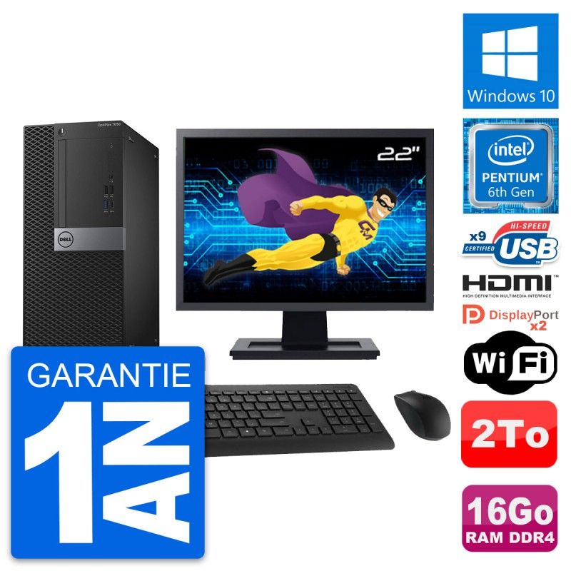 Dell OptiPlex 7050 Desktop Computer, 22" Screen, Intel Pentium G4400, 16GB RAM, 2TB Storage, WiFi