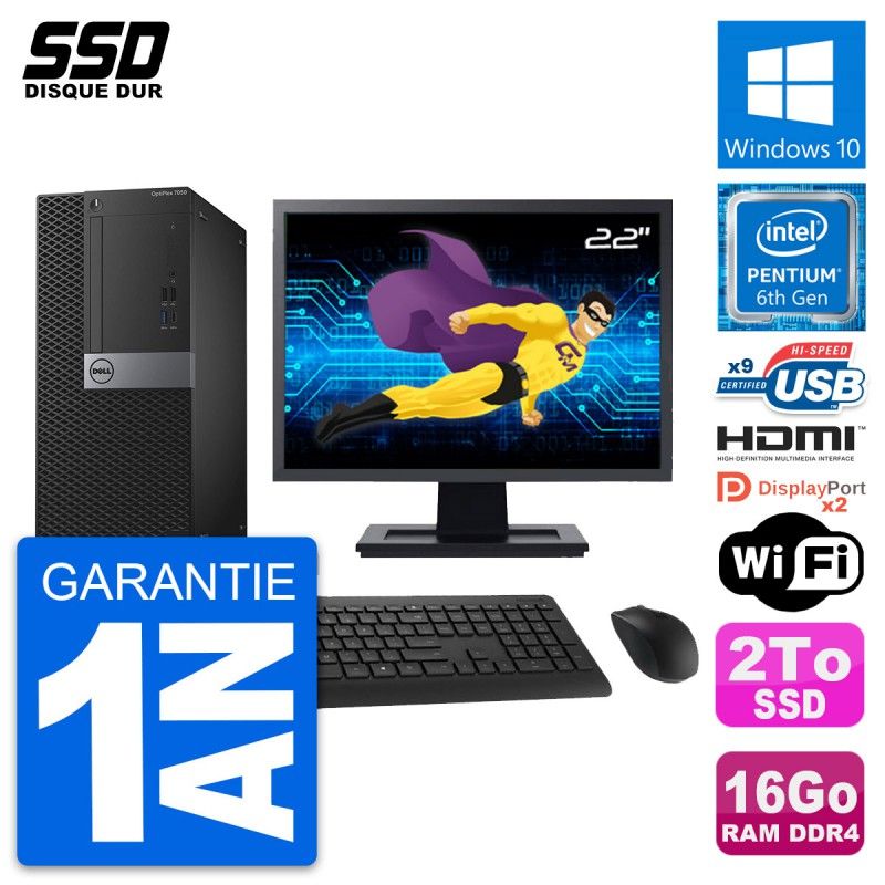 Dell OptiPlex 7050 Desktop PC - 22" Screen, Intel G4400, 16GB RAM, 2TB SSD, HDMI