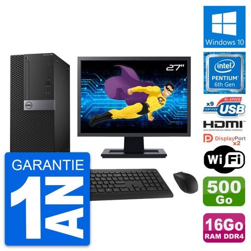 Computadora de escritorio Dell OptiPlex 7050 - Pantalla de 27'', Procesador Intel Pentium G4400, 16GB de RAM, 500GB HDD
