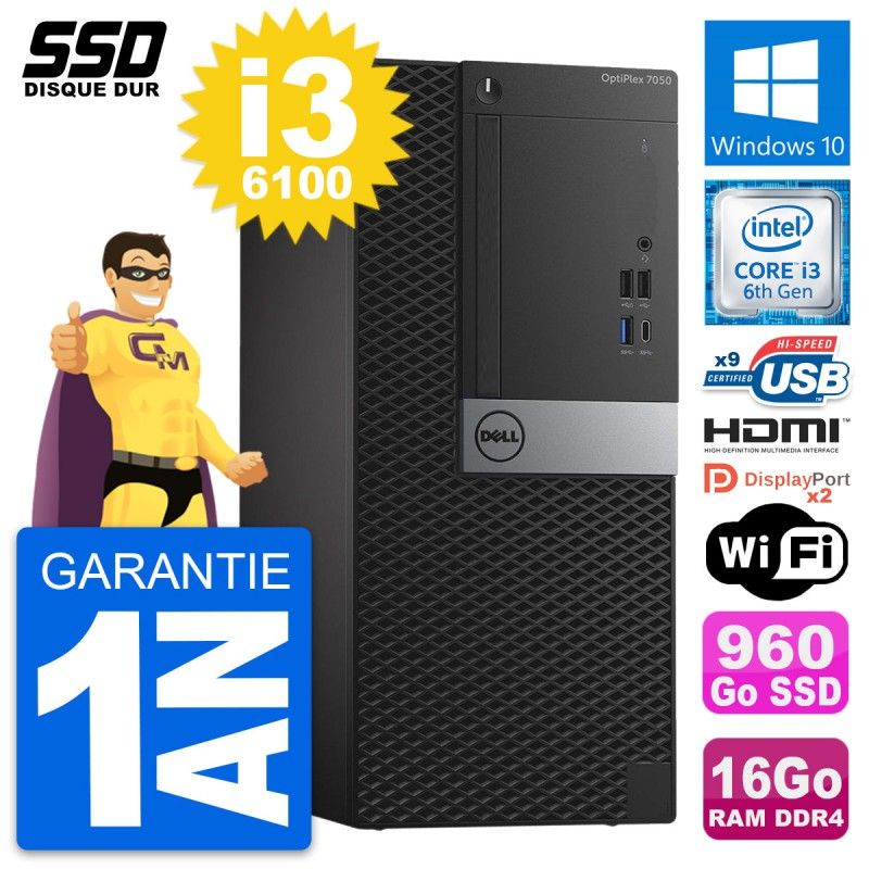 Dell OptiPlex 7050 Desktop PC - Intel i3-6100, 16GB RAM, 960GB SSD, HDMI, WiFi