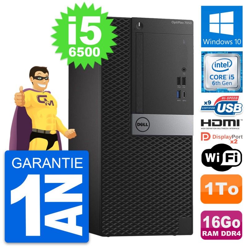 Dell OptiPlex 7050 Desktop PC - Core i5-6500, 16GB RAM, 1TB HDD, HDMI, WiFi