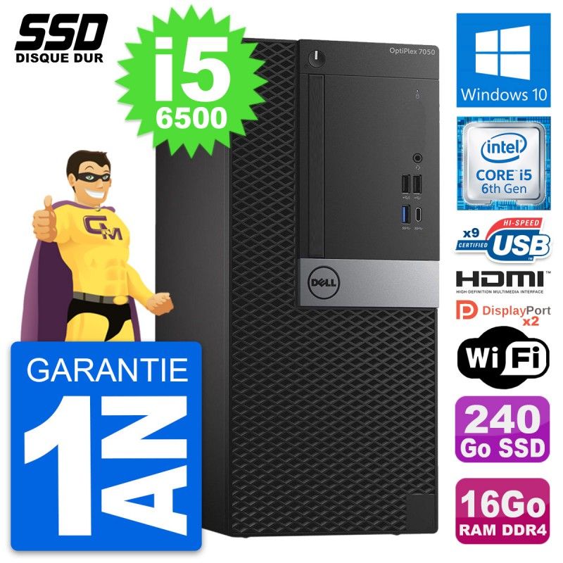 Dell OptiPlex 7050 Desktop PC - Intel i5-6500, 16GB RAM, 240GB SSD, HDMI, WiFi, Windows 10