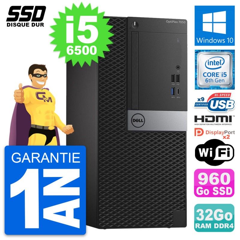 Dell OptiPlex 7050 Desktop PC - Intel i5-6500, 32GB RAM, 960GB SSD, HDMI, WiFi