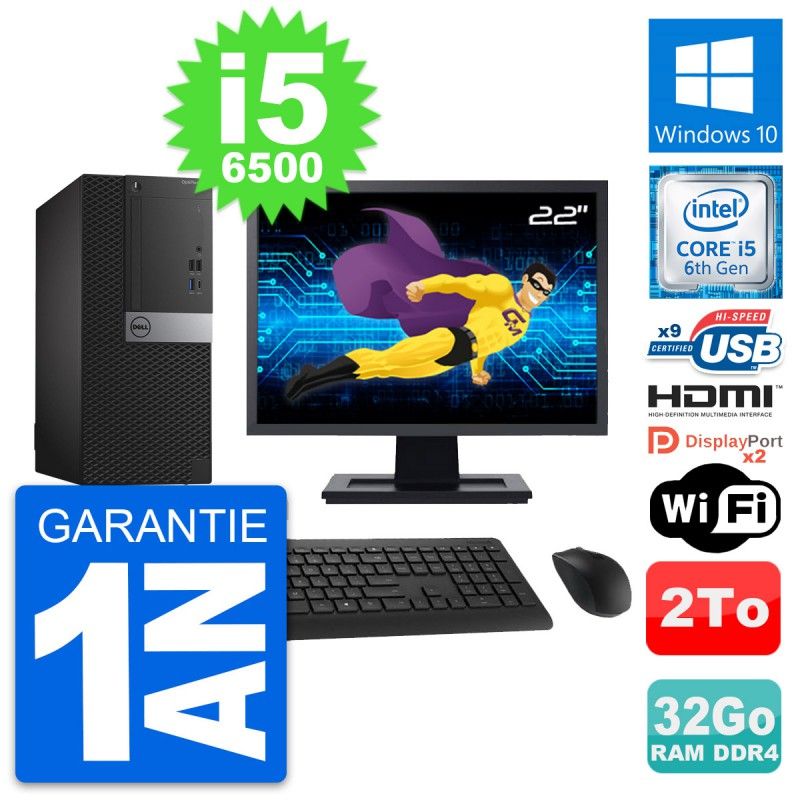 Dell OptiPlex 7050 Desktop PC - 22" Screen, i5-6500, 32GB RAM, 2TB Hard Drive, HDMI
