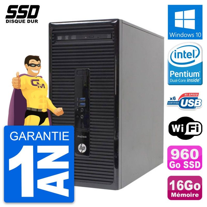 HP ProDesk 400 G2 MT Desktop PC - Pentium G3220, 16GB RAM, 960GB SSD, Windows 10, WiFi