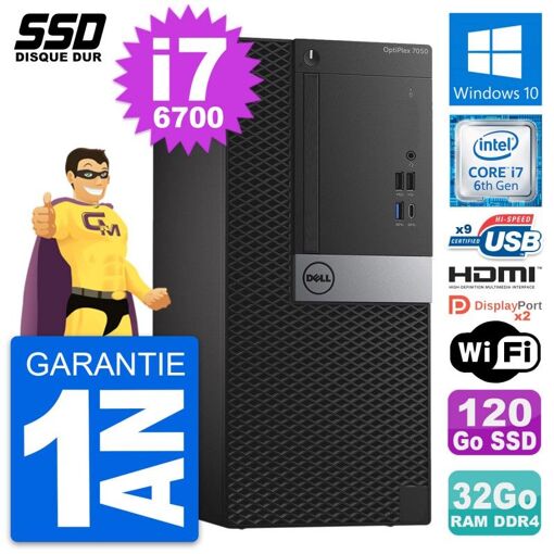 Computadora de escritorio Dell OptiPlex 7050 - Procesador Intel i7-6700, 32GB de RAM, 120GB SSD, HDMI, WiFi, Windows 10
