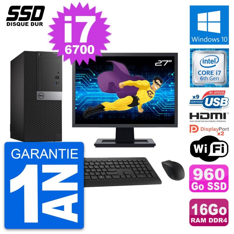 Dell OptiPlex 7050 27-inch Desktop Computer, Core i7-6700, 16GB RAM, 960GB SSD