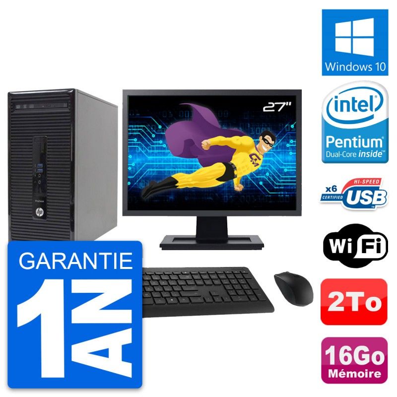HP ProDesk 400 G2 MT Desktop PC - 27" Screen, Intel Pentium G3220, 16GB RAM, 2TB Storage, Windows 10
