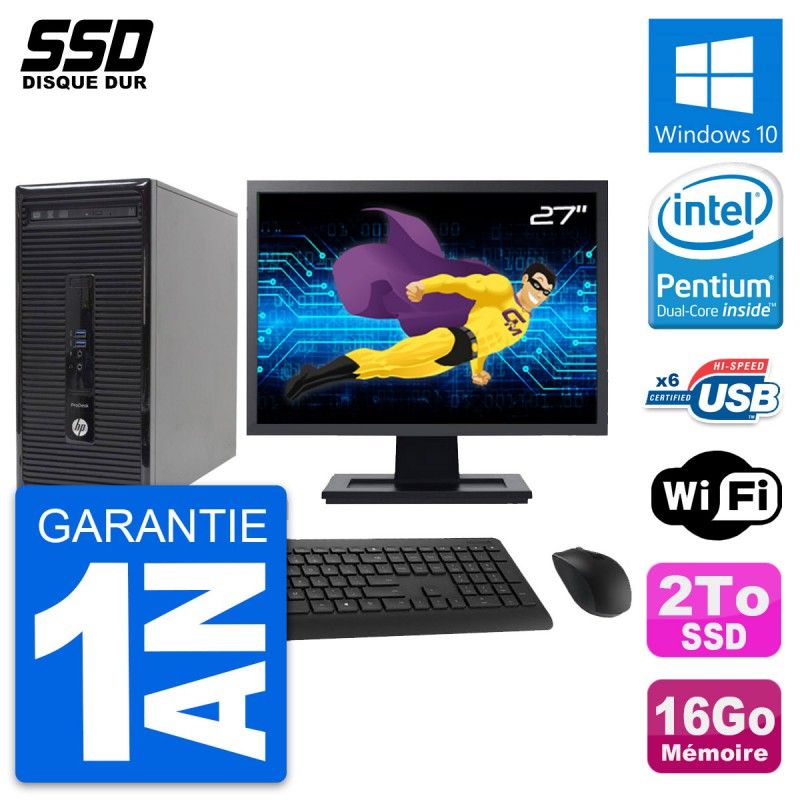 HP ProDesk 400 G2 MT Desktop PC - 27" Screen, Pentium G3220, 16GB RAM, 2TB SSD, Windows 10, WiFi