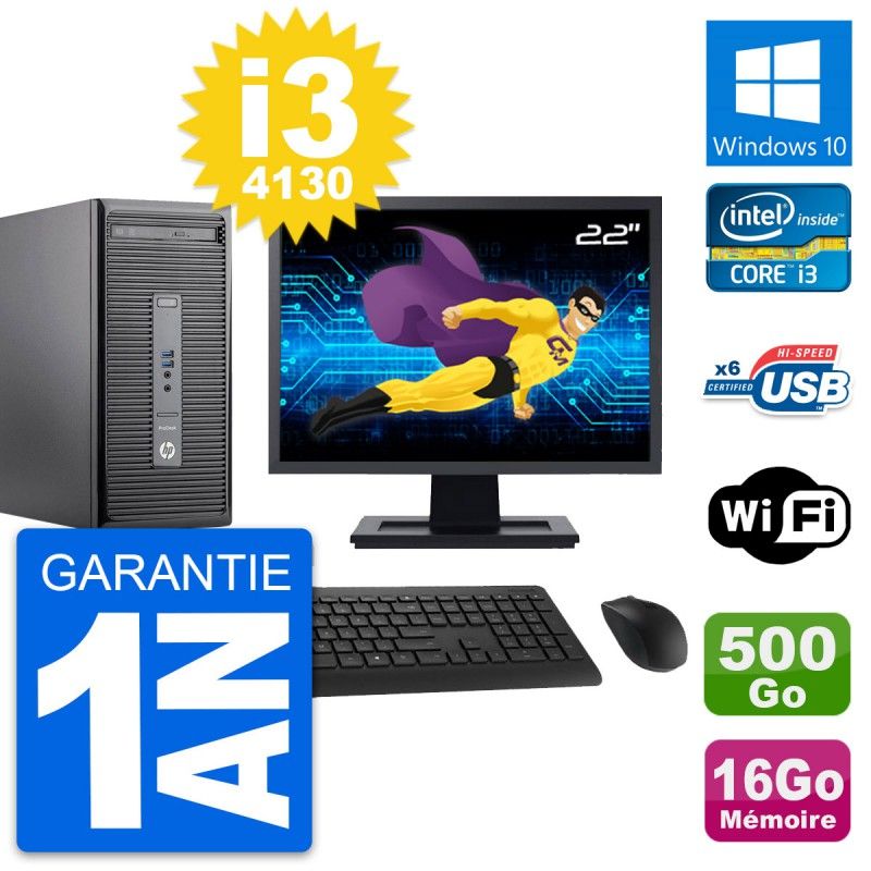 HP ProDesk 400 G2 MT Desktop PC - 22" Screen, i3-4130, 16GB RAM, 500GB HDD, Windows 10, Wifi