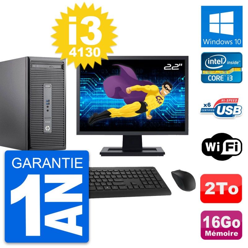 HP ProDesk 400 G2 MT Desktop PC, 22" Screen, Intel i3-4130, 16GB RAM, 2TB Storage, Windows 10, WiFi