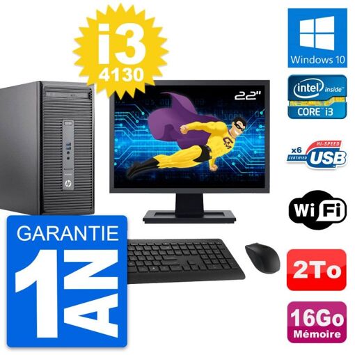 PC de escritorio HP ProDesk 400 G2 MT, pantalla de 22', procesador Intel i3-4130, 16GB de RAM, 2TB de almacenamiento, Windows 10, WiFi