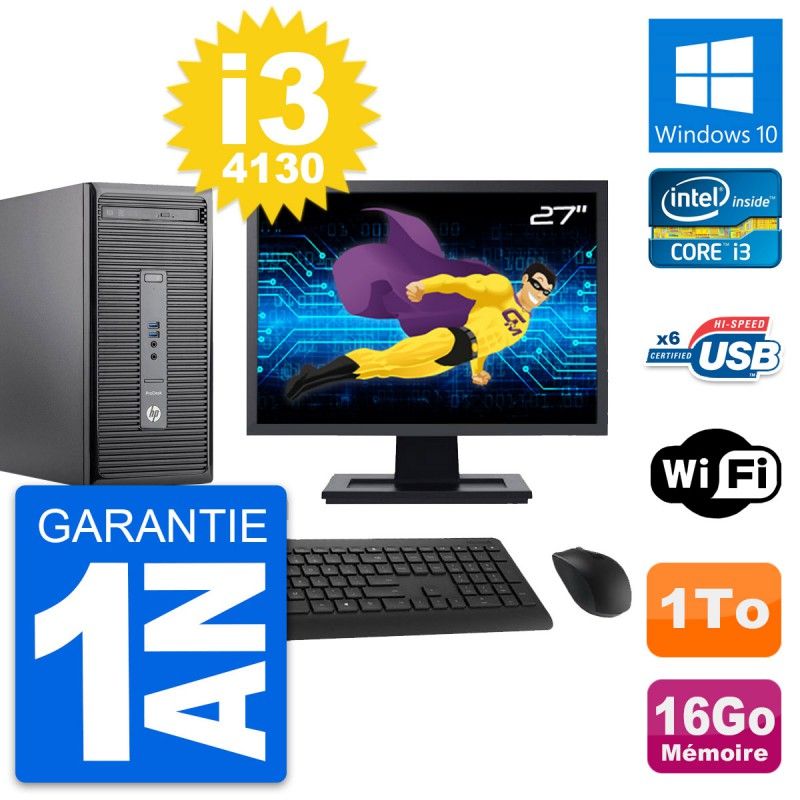 HP ProDesk 400 G2 MT Desktop PC, 27" Screen, Intel i3-4130, 16GB RAM, 1TB Storage, Windows 10, WiFi