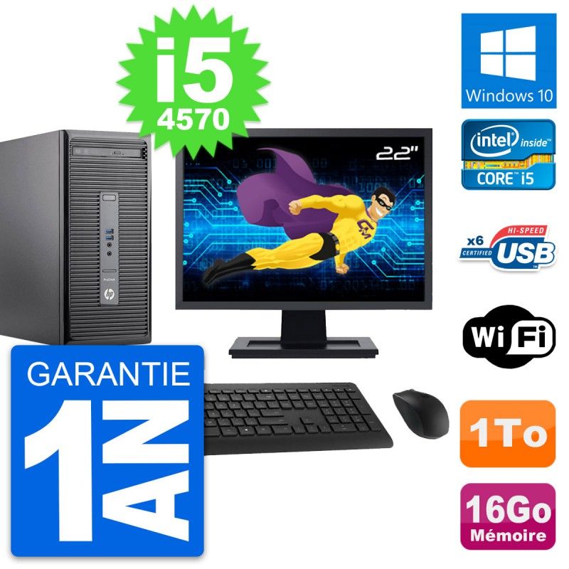 HP ProDesk 400 G2 MT Desktop PC - 22" Screen, Intel i5-4570, 16GB RAM, 1TB Storage, Windows 10, WiFi