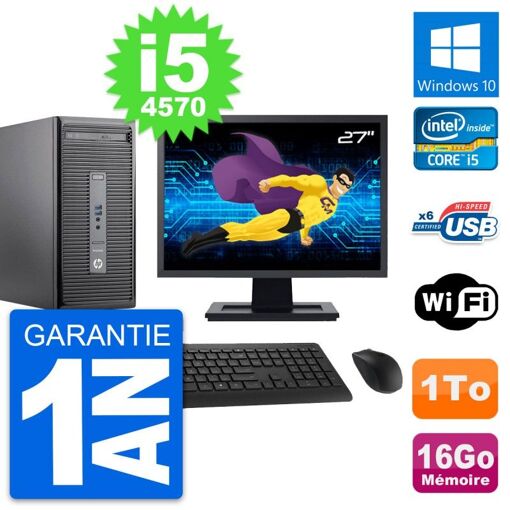 PC de sobremesa HP ProDesk 400 G2 MT, pantalla de 27'', procesador Intel i5-4570, 16 GB de RAM, 1 TB de almacenamiento, Windows 10, Wifi