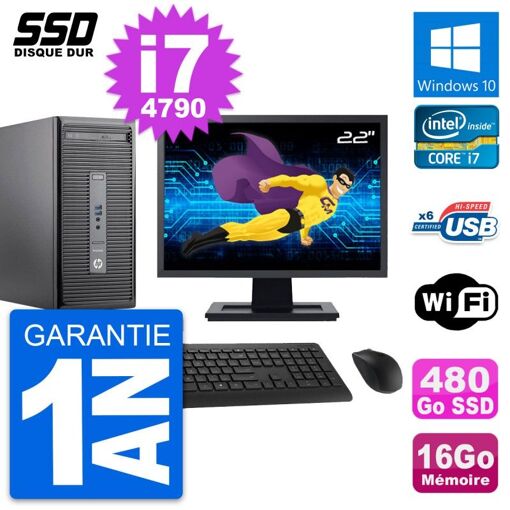 PC de escritorio HP ProDesk 400 G2 MT - Pantalla de 22', Procesador Intel i7-4790, 16GB de RAM, 480GB SSD, Windows 10