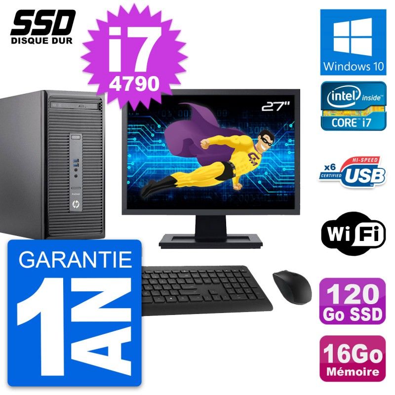 HP ProDesk 400 G2 MT Desktop Computer - 27" Screen, Intel Core i7-4790, 16GB RAM, 120GB SSD, Windows 10, WiFi