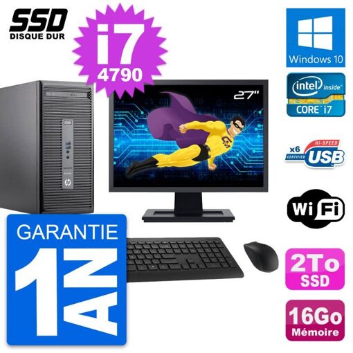 Computadora de escritorio HP ProDesk 400 G2 MT - Pantalla de 27'', Procesador Intel Core i7-4790, 16 GB de RAM, 2 TB SSD, Windows 10, WiFi