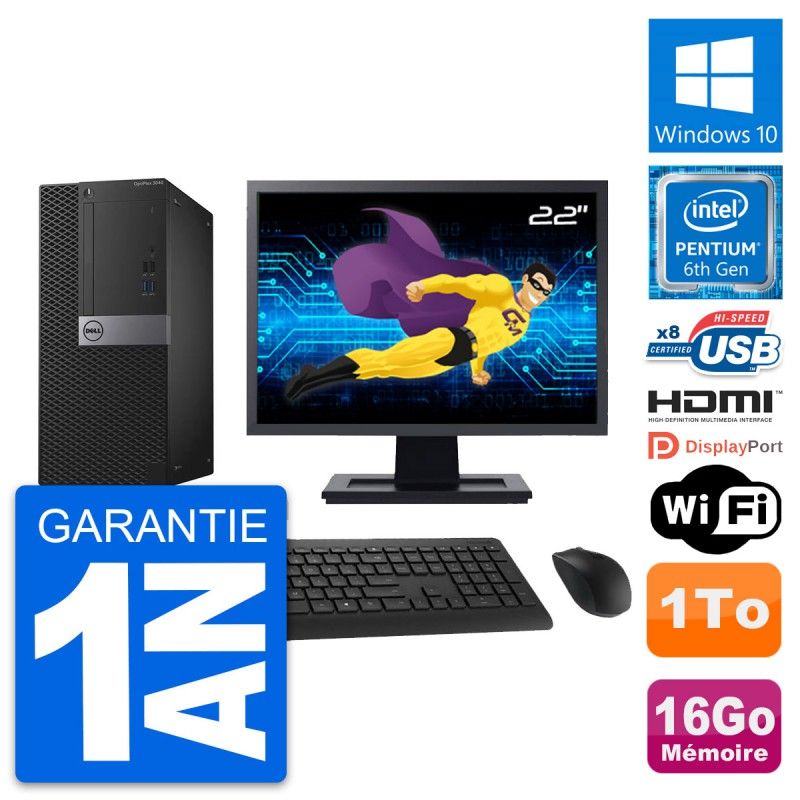 Dell OptiPlex 3040 Desktop Computer, 22" Screen, Intel Pentium G4400, 16GB RAM, 1TB HDD, HDMI