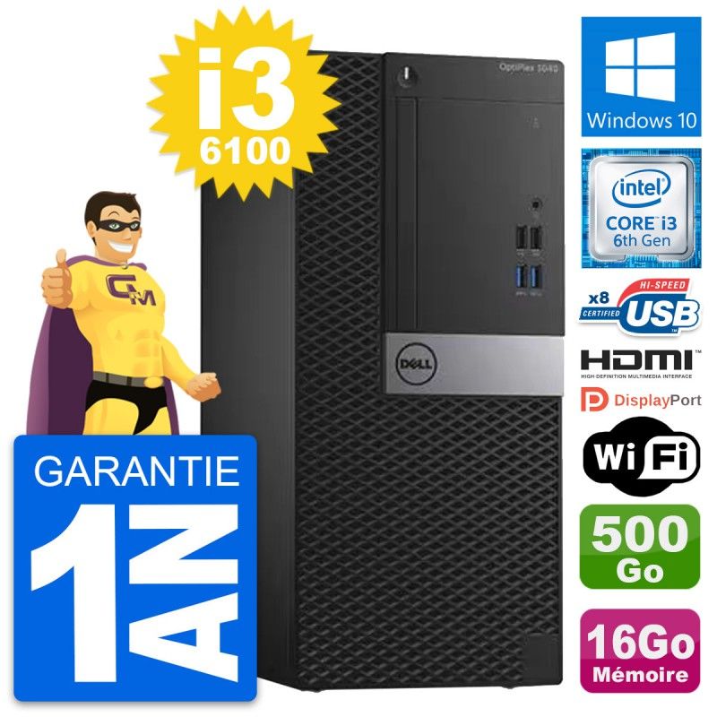 Dell OptiPlex 3040 Desktop PC - Intel Core i3-6100, 16GB RAM, 500GB HDD, HDMI, WiFi
