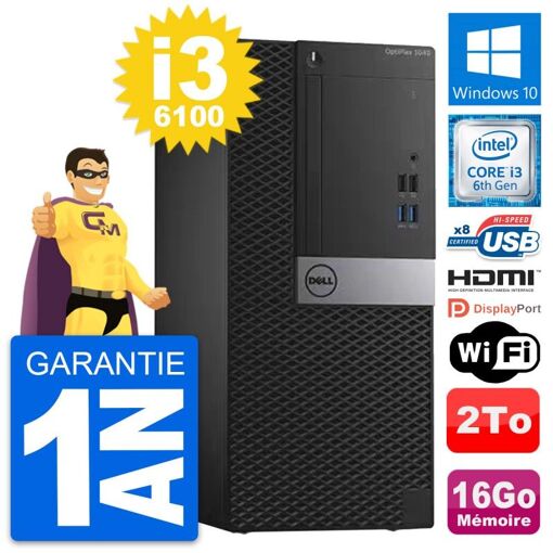 Computadora de escritorio Dell OptiPlex 3040 - Procesador Intel Core i3-6100, 16 GB de RAM, Disco duro de 2 TB, HDMI, WiFi