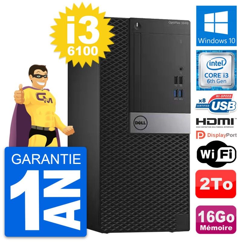 Dell OptiPlex 3040 Desktop Computer - Core i3-6100, 16GB RAM, 2TB Hard Drive, HDMI, WiFi
