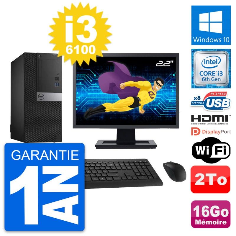 Dell OptiPlex 3040 Desktop PC - 22" Screen, i3-6100, 16GB RAM, 2TB HDD, HDMI