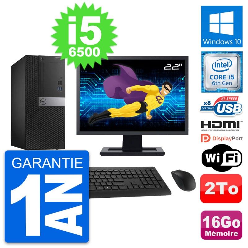 Dell OptiPlex 3040 Desktop PC - 22" Screen, i5-6500, 16GB RAM, 2TB HDD, HDMI, WiFi