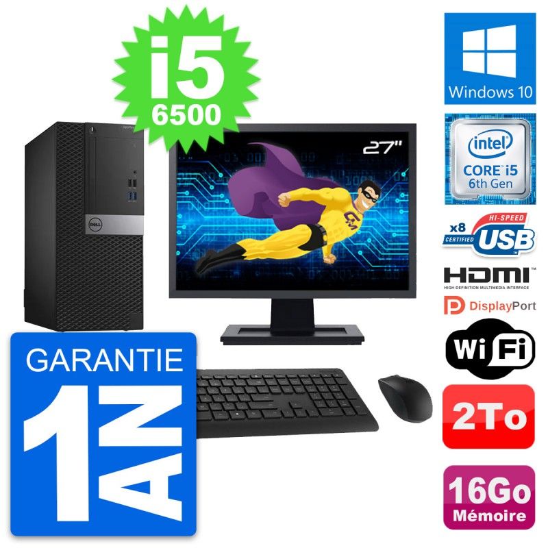 Dell OptiPlex 3040 Desktop PC - 27" Screen, i5-6500, 16GB RAM, 2TB Hard Drive, HDMI, WiFi