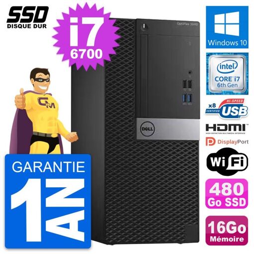 PC de escritorio Dell OptiPlex 3040 - Procesador Intel i7-6700, 16 GB de RAM, 480 GB SSD, HDMI, WiFi