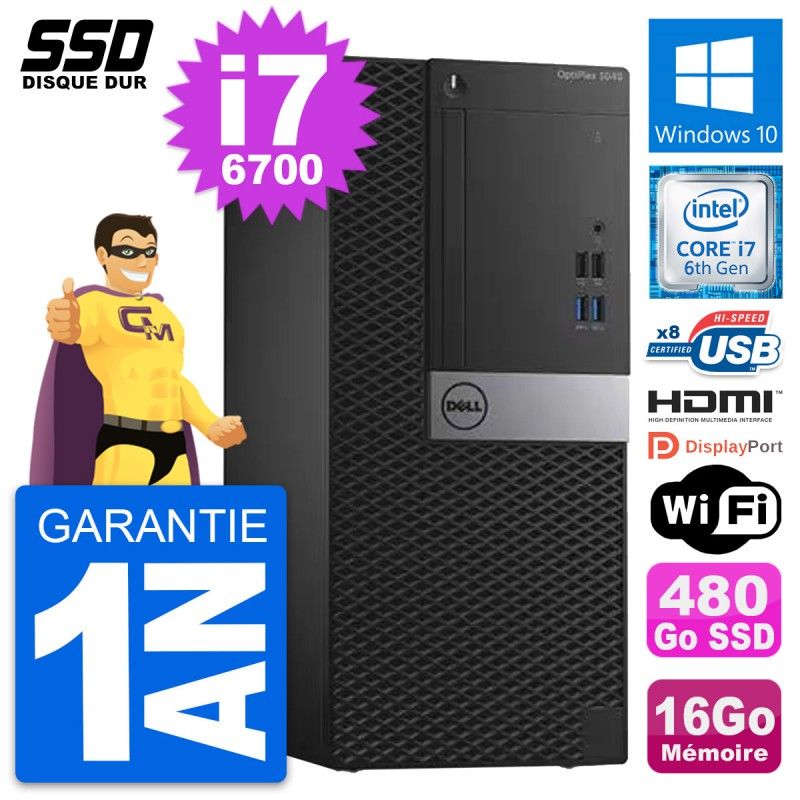 Dell OptiPlex 3040 Desktop PC - Intel i7-6700, 16GB RAM, 480GB SSD, HDMI, WiFi