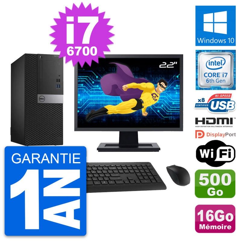 Dell OptiPlex 3040 Desktop PC - 22" Screen, i7-6700, 16GB RAM, 500GB HDD, HDMI