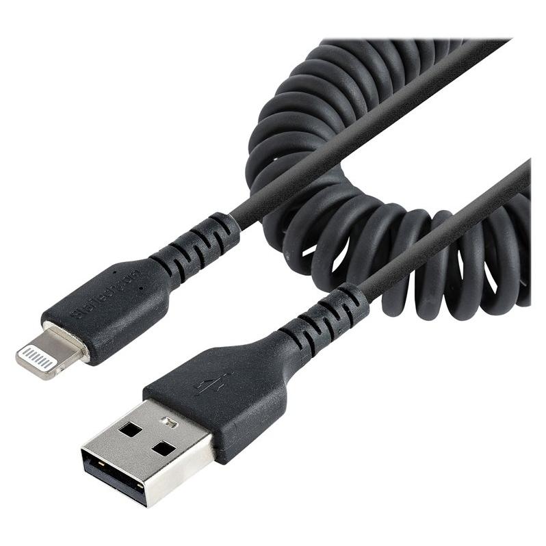 StarTech 1m USB to Lightning Cable - MFi Certified - Black TPE Sheath, Aramid Fiber Coiled iPhone Charger (RUSB2ALT1MBC)
