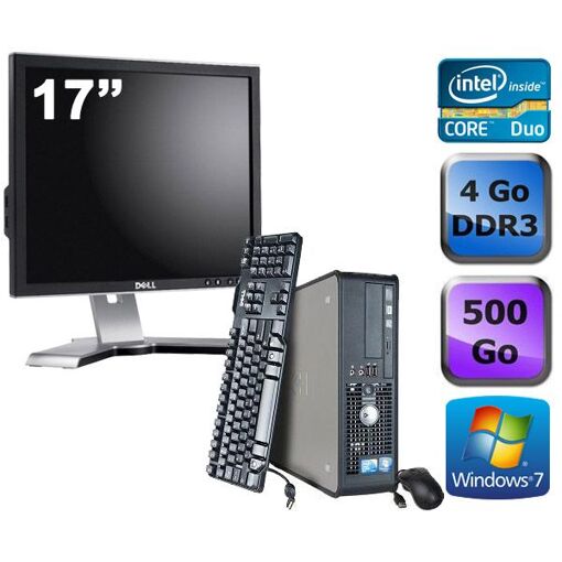 PC de escritorio Dell Optiplex 780 SFF + Pantalla de 17'' - Procesador Intel Core Duo E5300 / 2,60 GHz - 4GB RAM - Disco duro de 500GB - Lector DVD - Ethernet Gigabit - Windows 7 Profesional