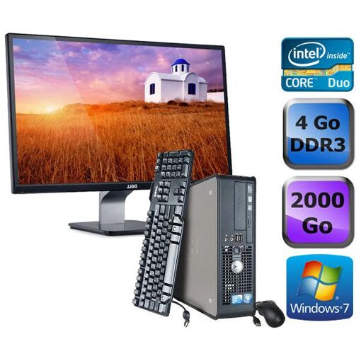 Computadora de escritorio Dell Optiplex 780 SFF + Monitor de 22'' - Procesador Intel Core Duo E5300 / 2,60 GHz - 4GB de RAM - Disco duro de 2TB - Unidad de DVD - Ethernet Gigabit - Windows 7 Profesional