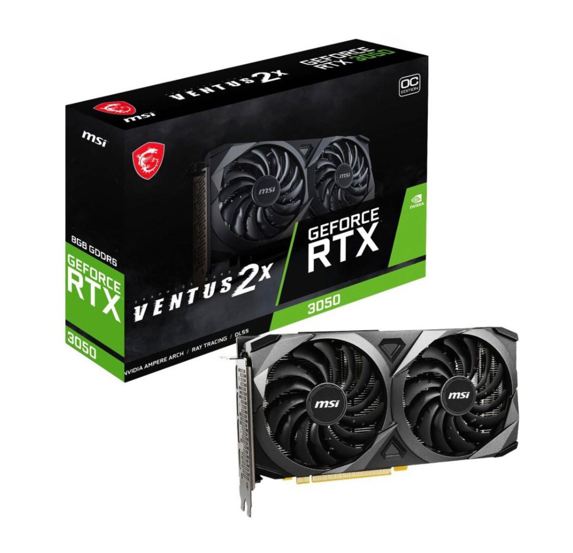 MSI GeForce RTX 3050 VENTUS 2X 8G OC - Graphics Card - GF RTX 3050 - 8GB GDDR6 - PCIe 4.0 x8 - HDMI, 3x DisplayPort