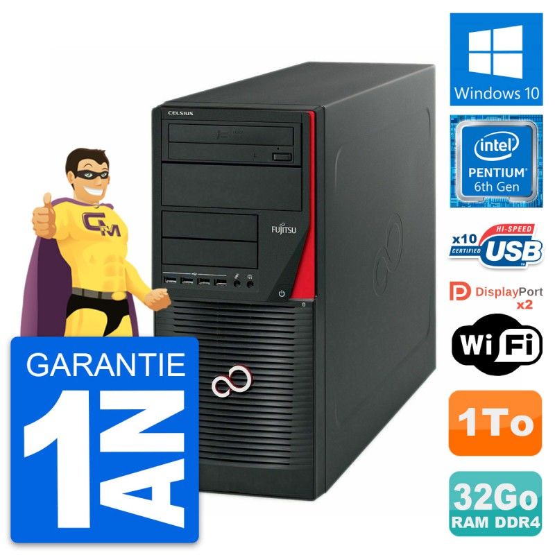 Fujitsu Celsius W550n MT Desktop PC - Intel G4400, 32GB RAM, 1TB Storage, Windows 10, WiFi