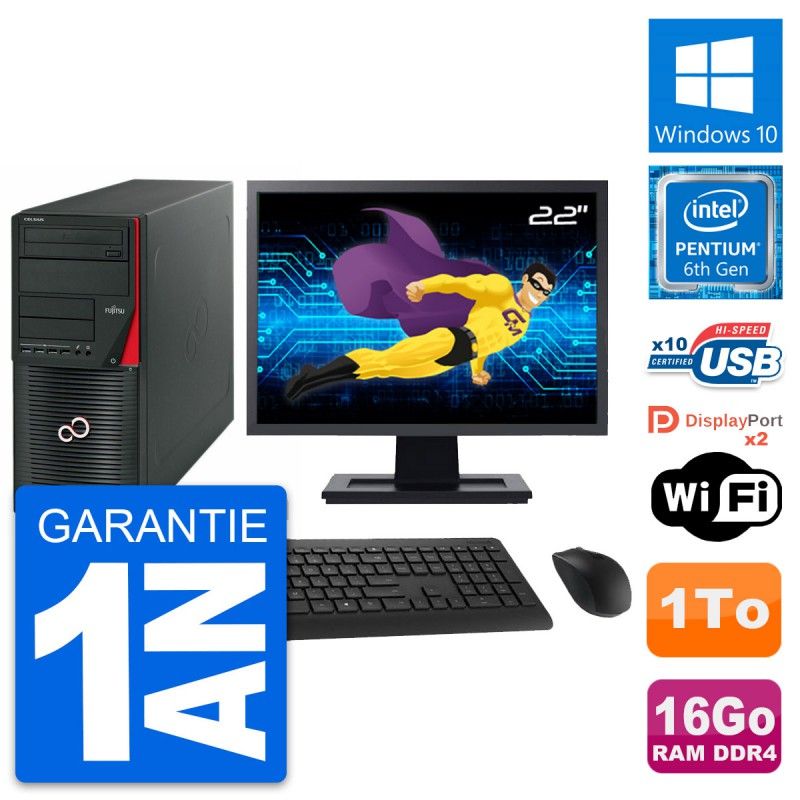 Fujitsu W550n 22-inch PC Tower - Intel G4400, 16GB RAM, 1TB HDD, Windows 10, WiFi